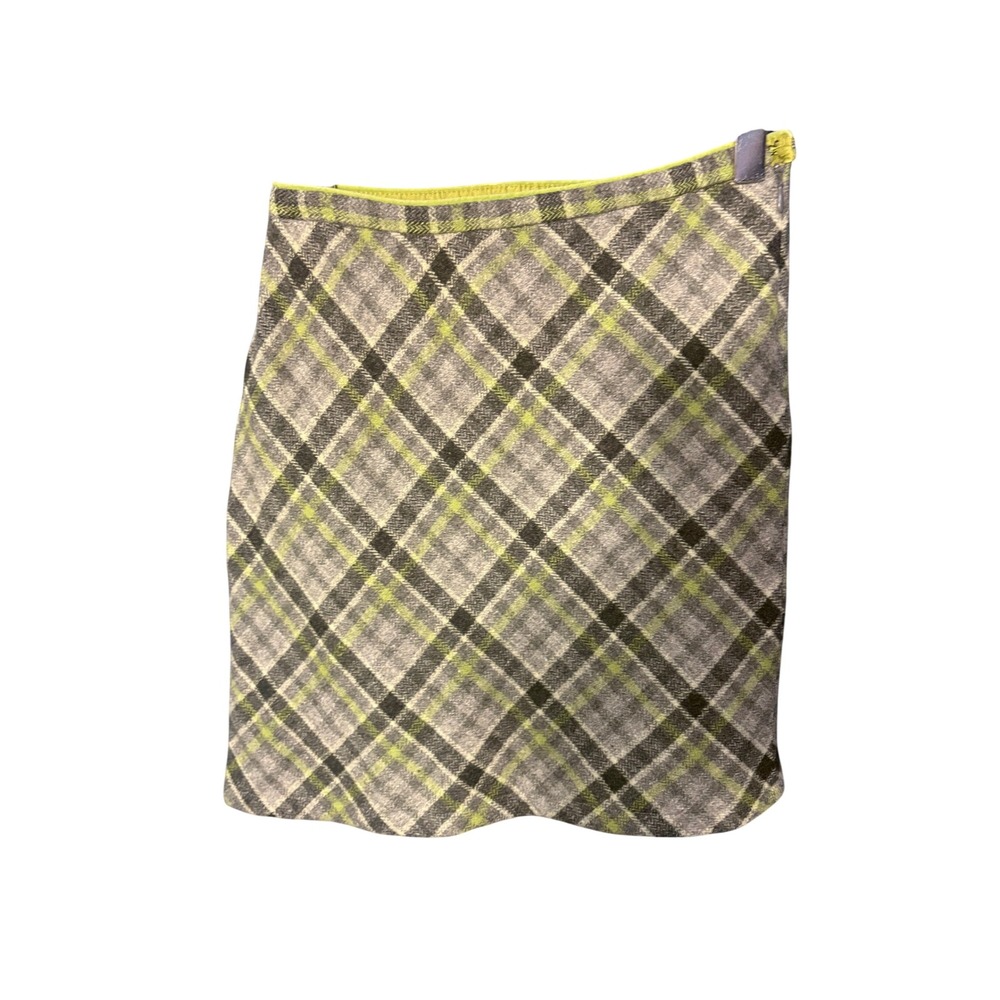 American Eagle Outfitters Plaid Wool Blend Mini Skirt Grey Lime Green Size 0 - Picture 2 of 4